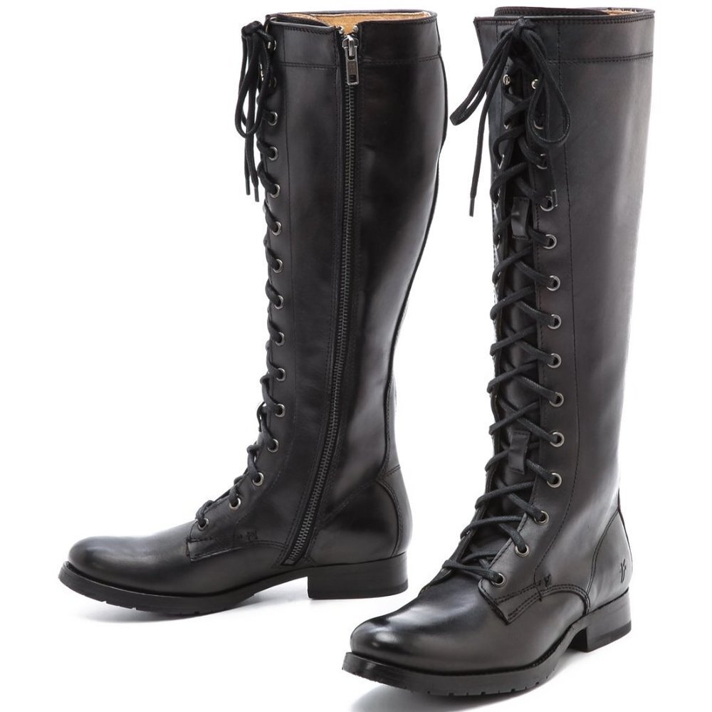 Frye Melissa Tall Black Genuine Leather LaceUp Knee High Vintage Equestrian Boot - Picture 7 of 15